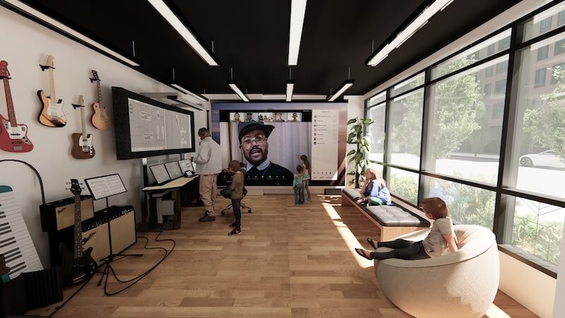 Rendering of SIPA's music room in new office